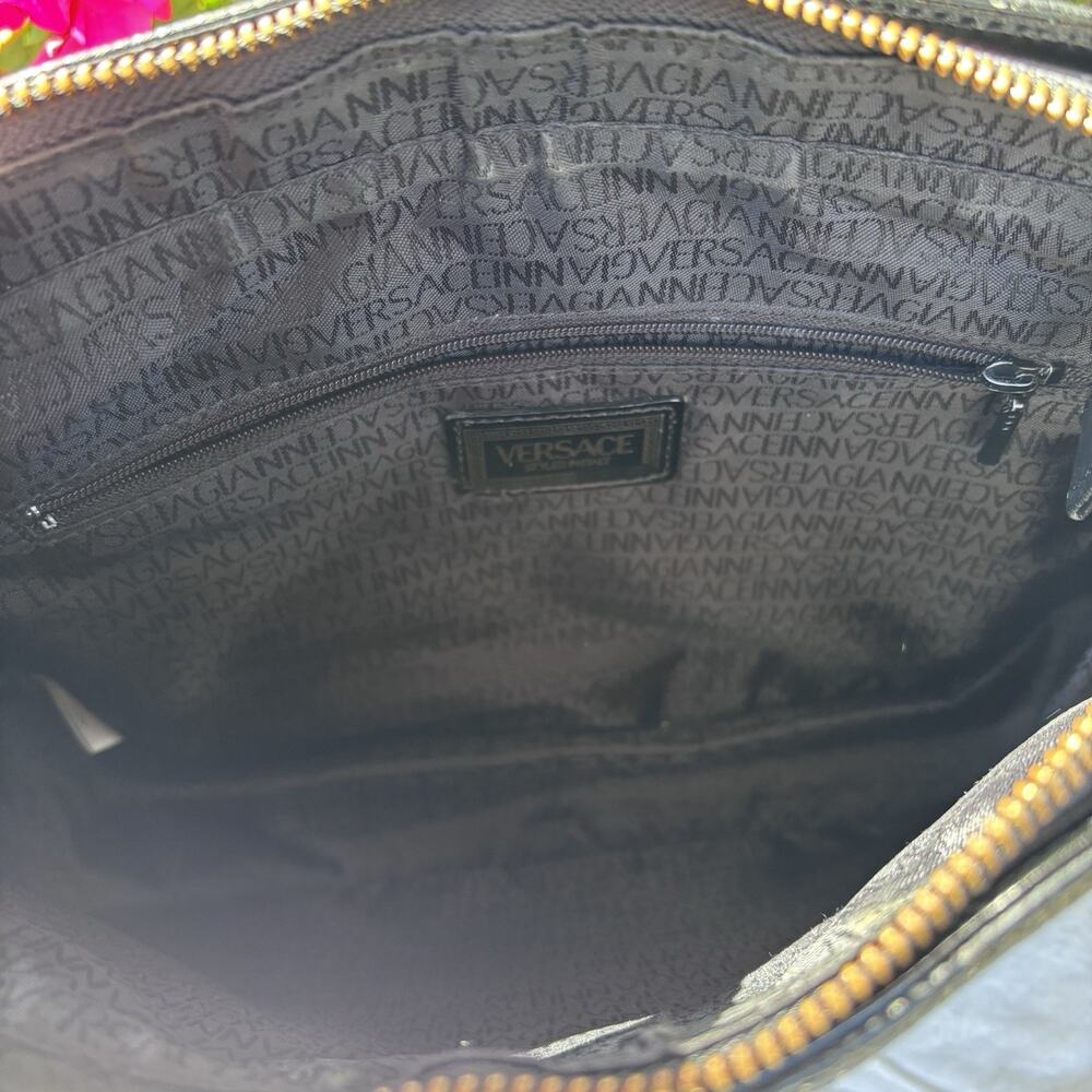 Gianni Versace Pebbled & Patent Leather Sun Shoulder Bag Black - Picture 12 of 15